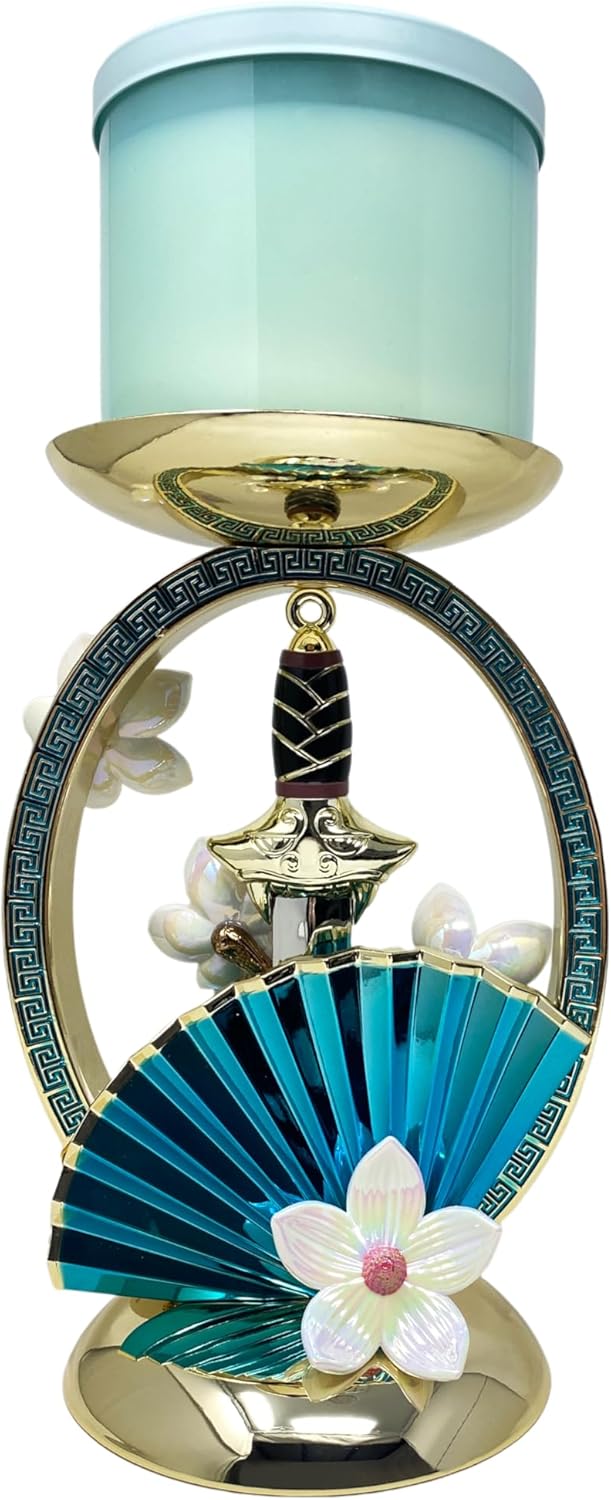 Bath & Body Works Limited Edition Princess Collection Mulan Pedestal 3-Wick Candle Holder with a Peach Gardenia Sample Soap