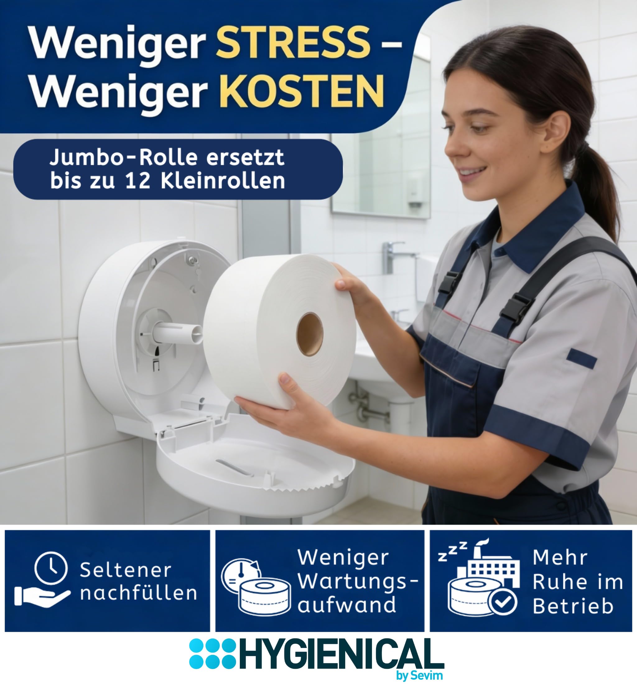 Jumbo Toilettenpapier Großrolle 2-lagig Recyclingpapier | Ø 25 cm 300 m je Rolle | 6 Rollen VE | für Jumbo-WC-Spender in Gewerbe & öffentlichen Sanitärbereichen