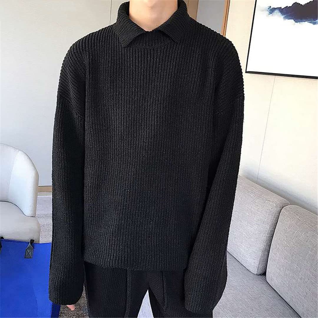 Suéter de punto para hombre, ropa de calle coreana con solapa de manga larga, ropa casual para hombre, gris, XL