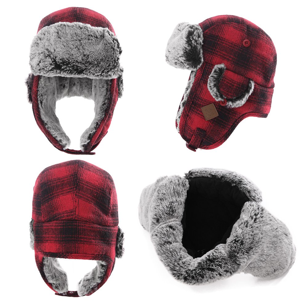 Fancet Gorro de aviador unisex de invierno suave con pelo sintético resistente al viento 89079_rojo S/M