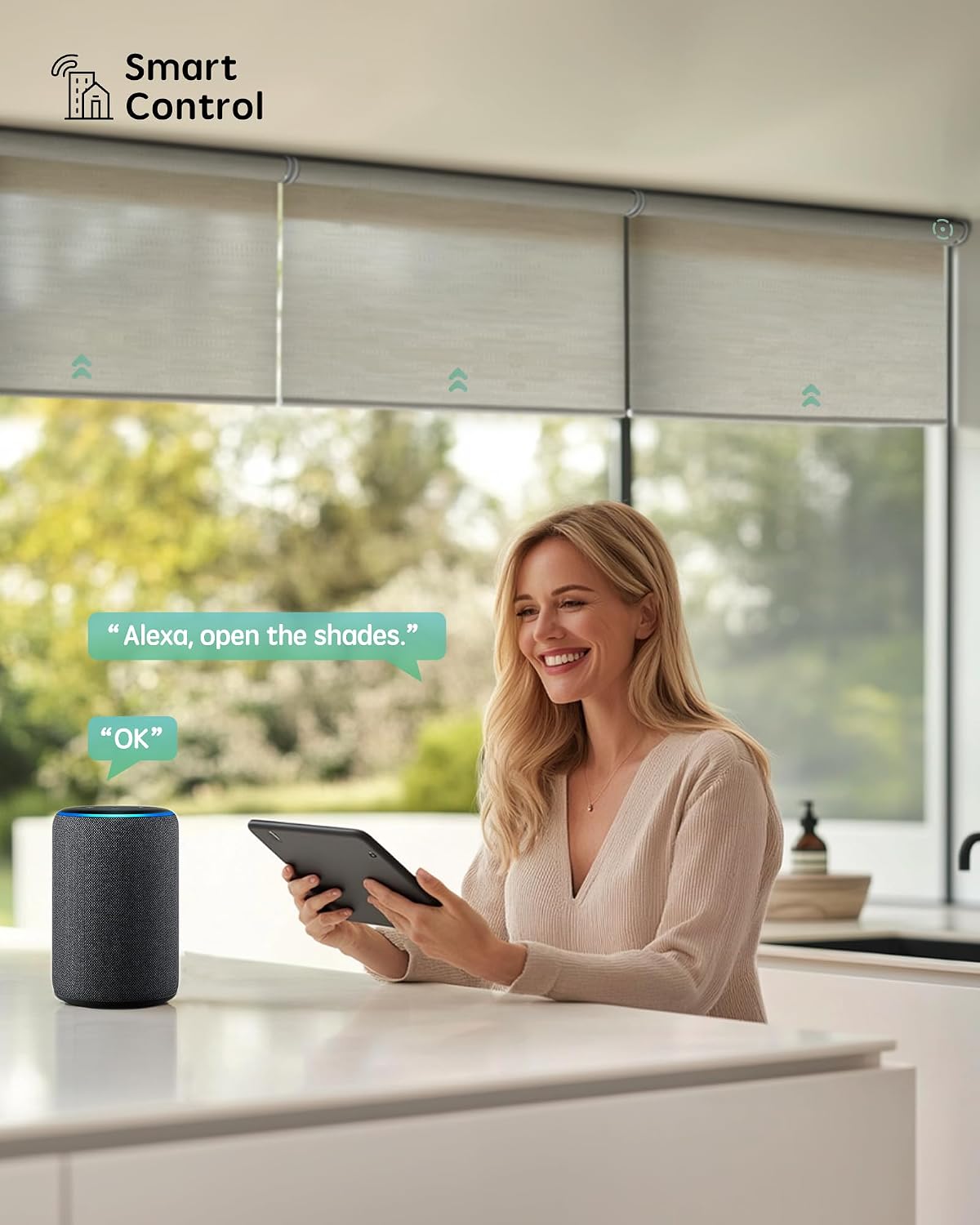 Yoolax Smart Coupled Roller Shades Compatible with Alexa Google, Motorized Blinds with Remote Light Filtering XL Coupled Roller Shades for X-Large Windows, Customized (Soft Jacquard Coffee)