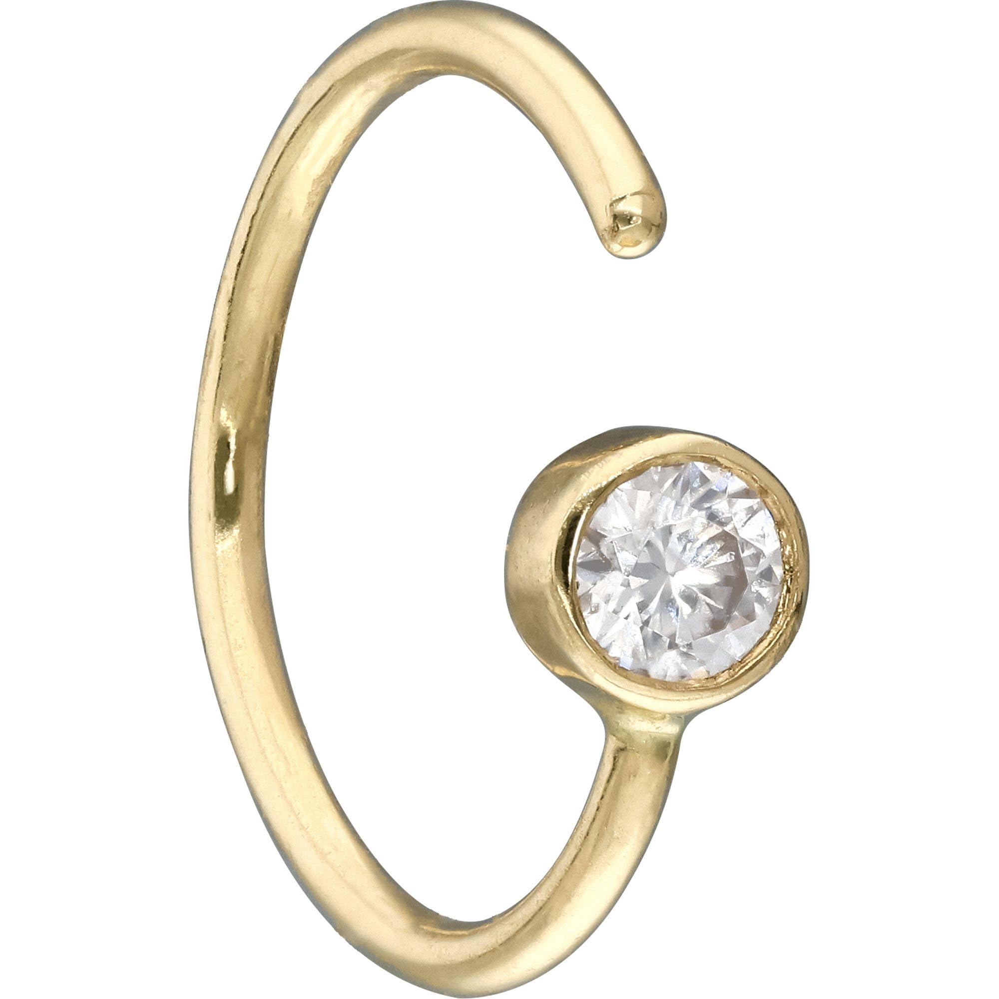 PIERCINGLINE Anillo para la nariz de oro de 14 quilates, Mossanita, flexible, oro 585, 14 quilates