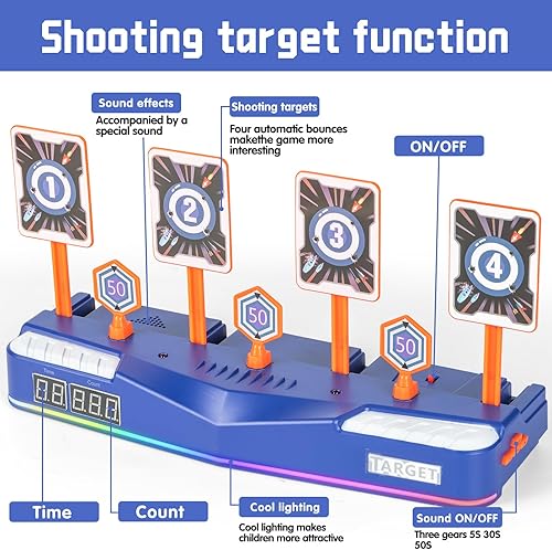 Miniatura 3 de SUYE - Objetivos digitales de disparo con dardos de espuma, 4 objetivos de reinicio automático, juguetes de puntuación electrónica, juguetes de
