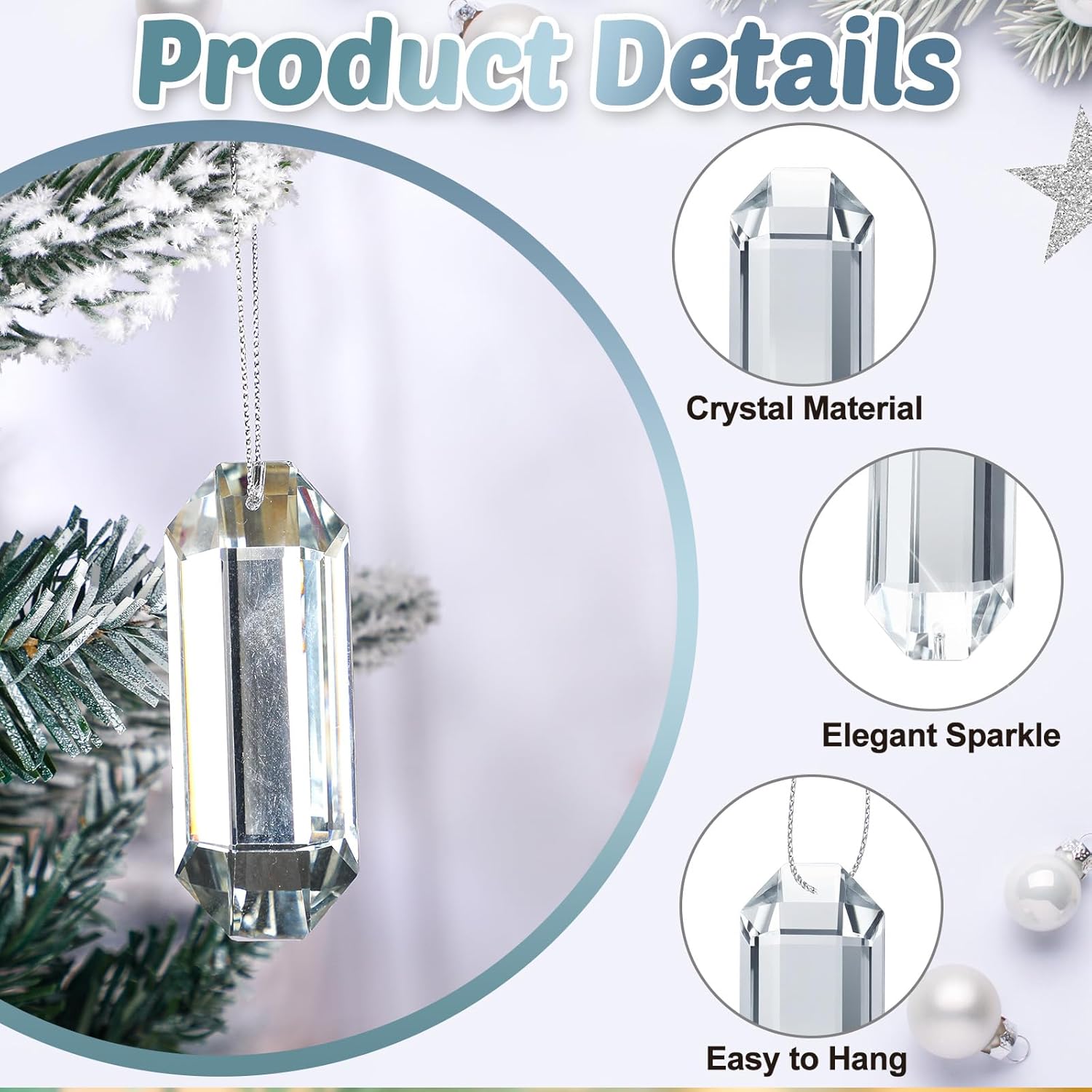 8 Pack Jewel Ornaments 1.2" - 3.5" Crystal Jewel Hanging Decorations for Christmas Tree Glitter Gemstone Ornaments Rectangle Square Oval Rhombus for Home Wedding & Holiday Party Decor(Silver) - Image 3