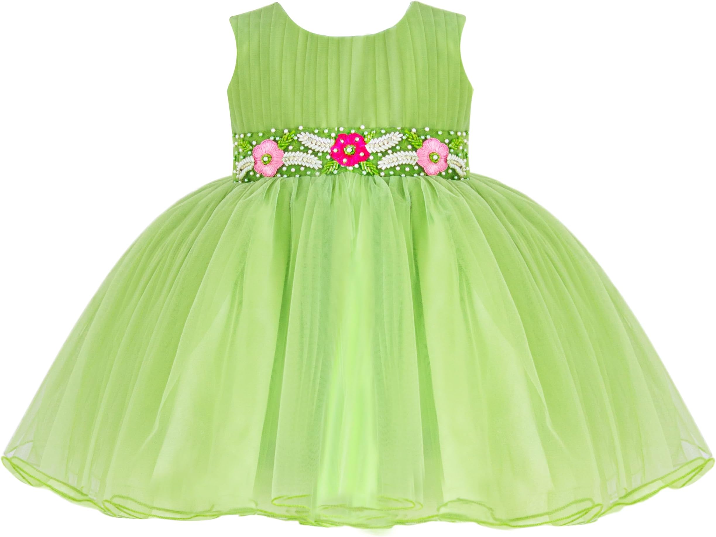 Stanwells KidsBaby Girls Knee Length Birthday Frocks Net Flared Ruffle Pattern Sleeveless Colourful Flower Frock Dress Embroidery Fancy Dress for Girls Birthday Gift for Daughter