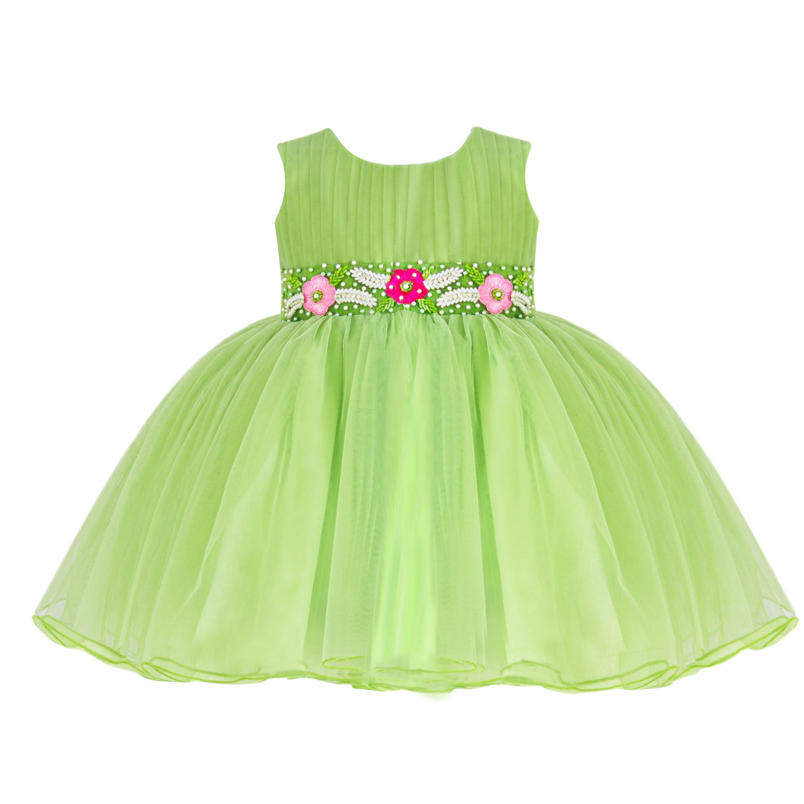 Stanwells KidsBaby Girls Knee Length Birthday Frocks Net Flared Ruffle Pattern Sleeveless Colourful Flower Frock Dress Embroidery Fancy Dress for Girls Birthday Gift for Daughter