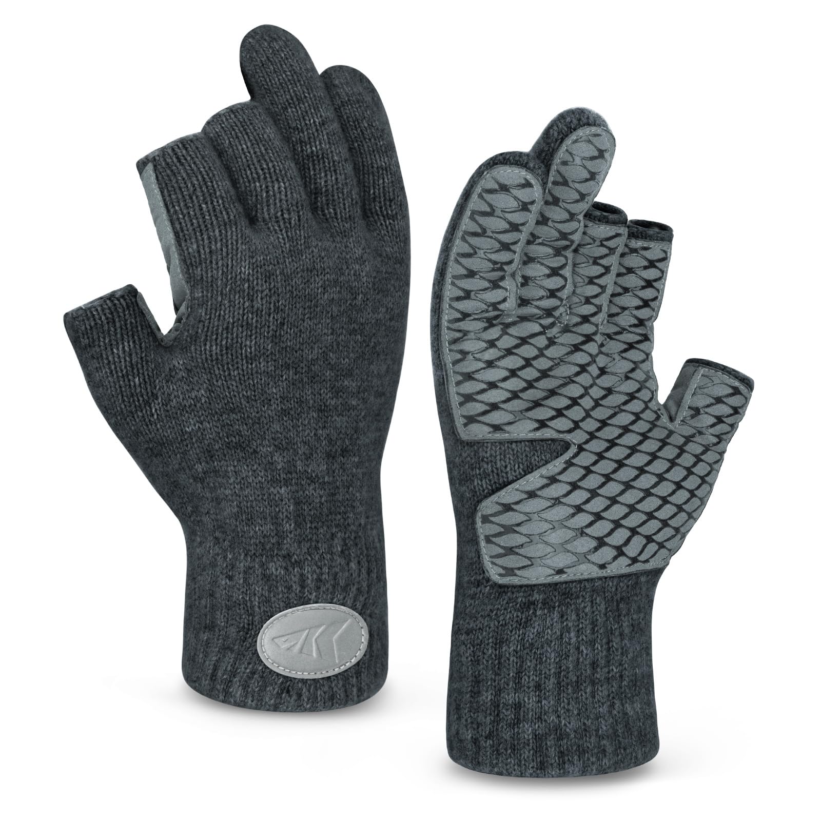 KastKing Bully Wooly 3-Cut Fingerless Wool Fishing Gloves, Cold Weather Warm Winter Gloves for Men & Women, Ice Fishing