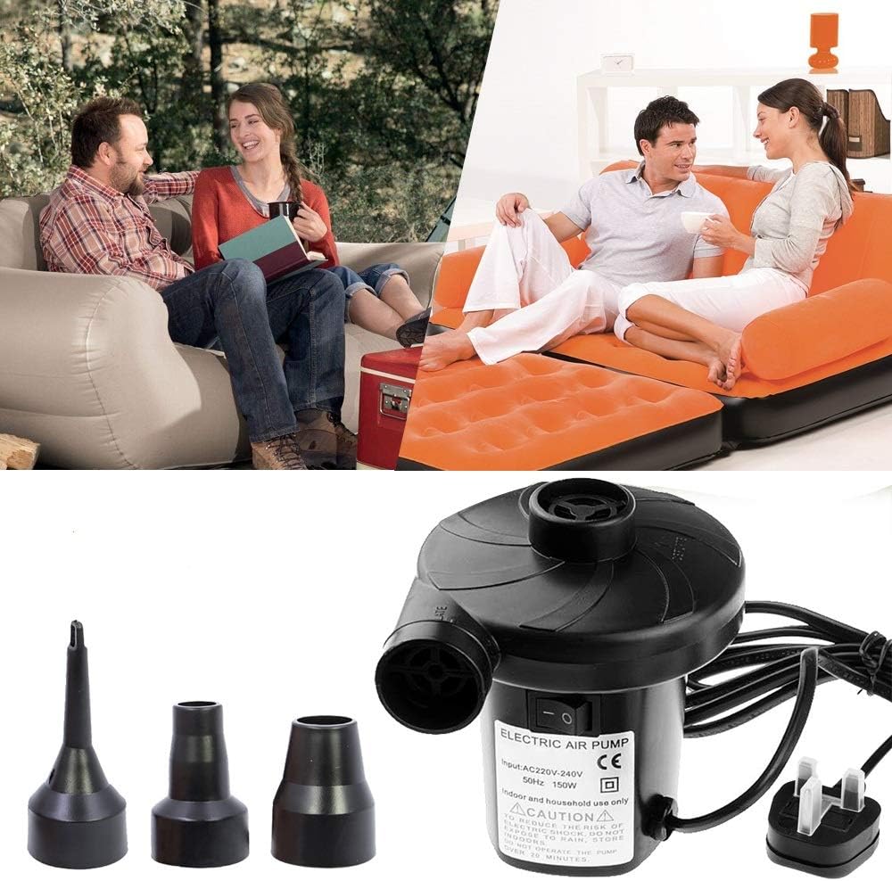 Trongle Electric Pump for Inflatable Paddling Pool Pump with 3 Nozzle Adapters, 220-240V/150W Universal Valves Inflates and Deflates for Blow up Bed Electric Air Pump for Camping Sports