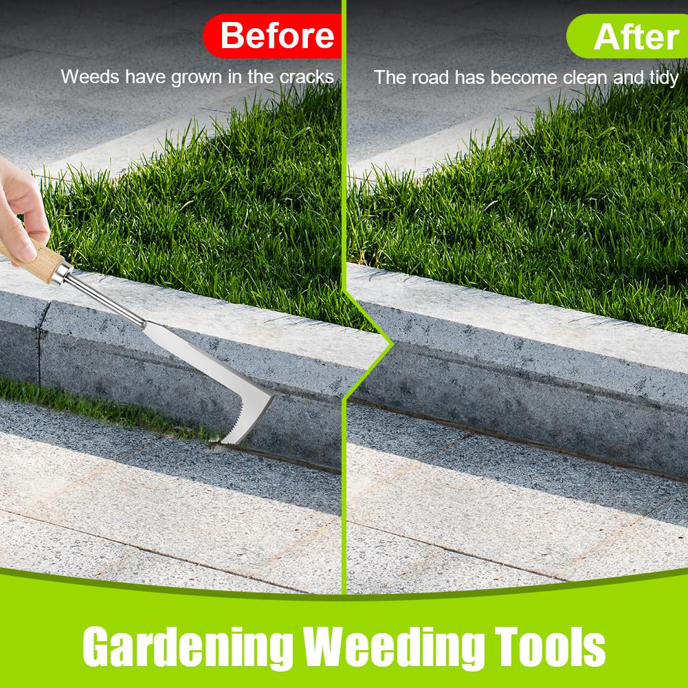 4 Stück Unkraut Entferner Gerät Edelstahl, Gartenarbeit Hand Unkrautstecher, Unkrautstecher mit Gezackter Kante, Unkrautjäter, Unkrautmesser mit Ergonomischer Griff, Entwurzelungswerkzeug