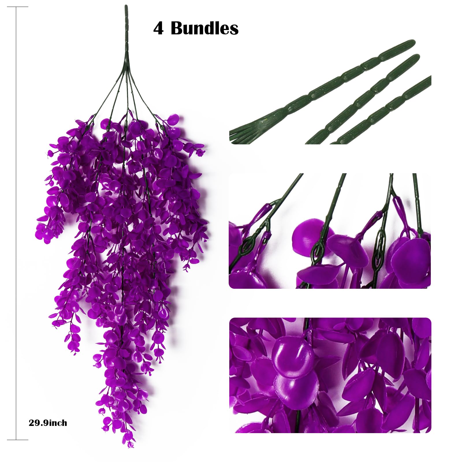RECUTMS Artificial Hanging Plants 4Pcs Faux Eucalyptus Leaves Fake Plant Indoor Outdoor Home Decor Faux Greenery for House Room Garden Wall Patio Office Shelf Eucalyptus Decoration(Pure Fuchsia) - Image 2