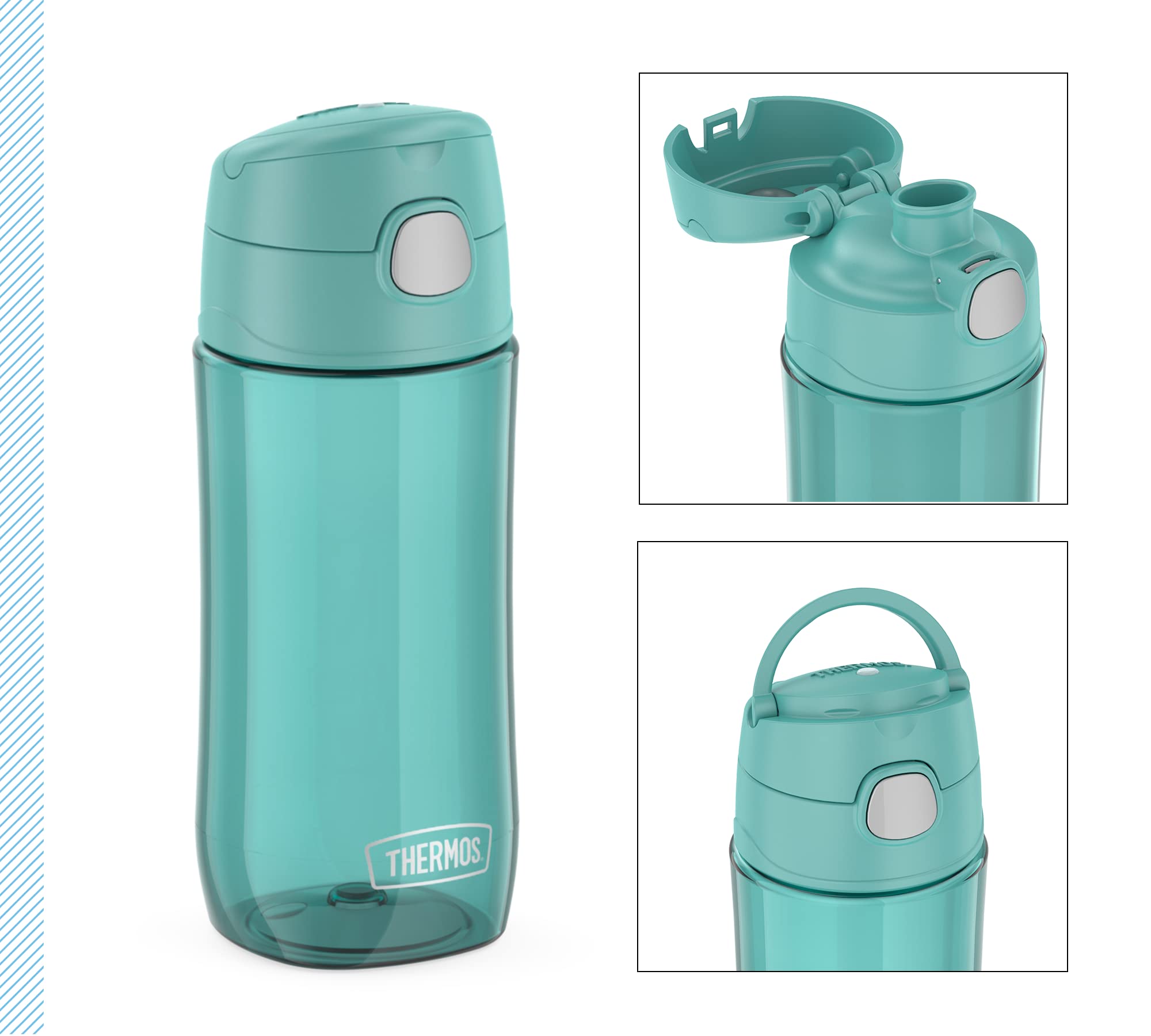 Thermos Kids Funtainer Tritan Botle, ocean teal, butelka na napoje dla dzieci z tritanu, lekka butelka, absolutnie szczelna