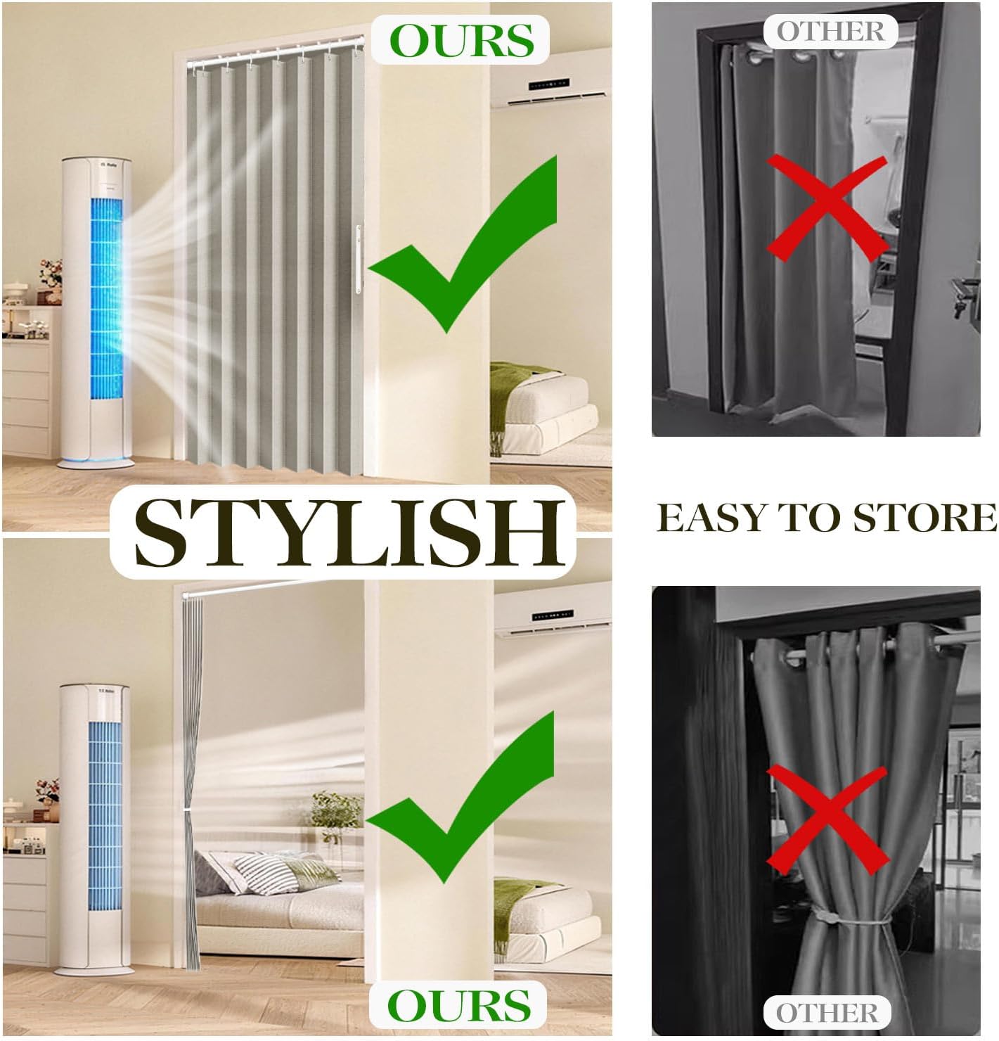 jilron 100% blackout fabric folding door curtain with magnetic closure - accordion style for sliding doors, closets,wardrobe and temporary door solutions doorway curtains?w42 x l78, grey 1 panel? grey 42"w x 78"l (pack of 1)