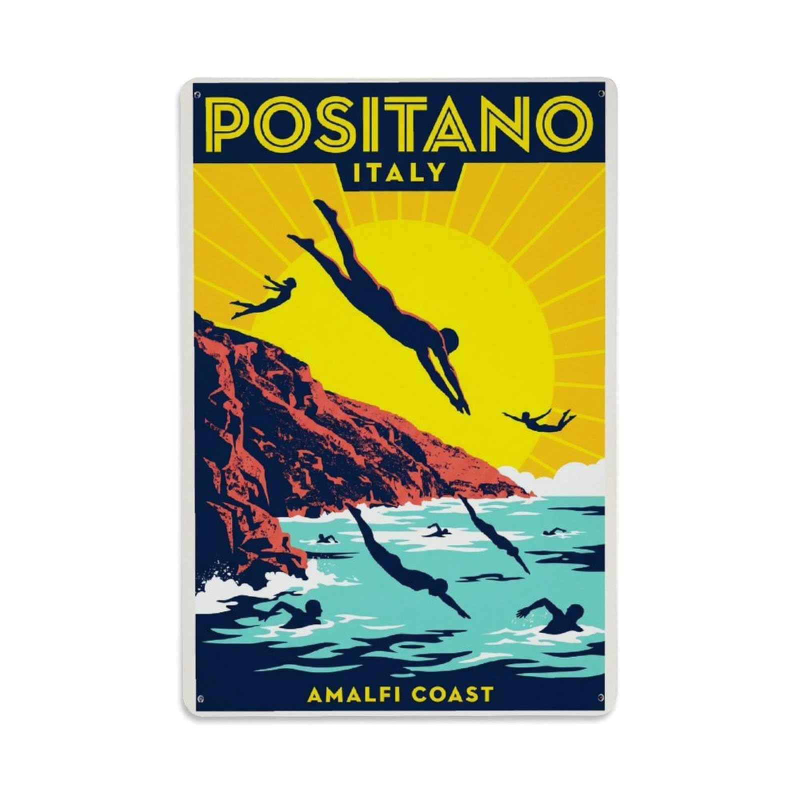 Vintage Travel Positano Italy Idyllic Metal Tin Sign Plaque Wall Decor for Cafe, Club Bar, Office, Garden Metal Poster 8x12Inch