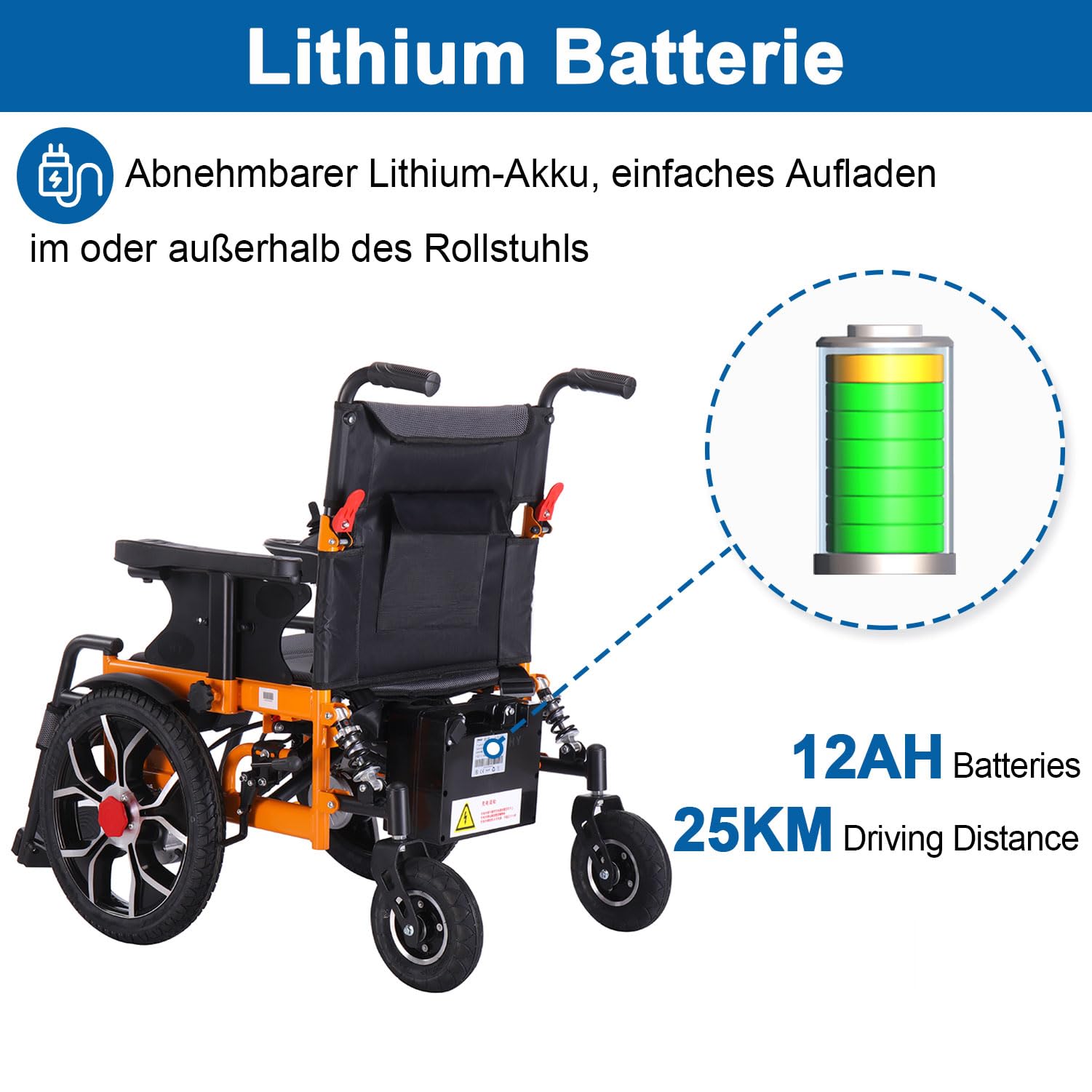 Lekki elektryczny wózek inwalidzki, składany elektryczny wózek inwalidzki 20KM z siedziskiem, podróżny wózek inwalidzki, elektryczny wózek inwalidzki zasilany terenowo