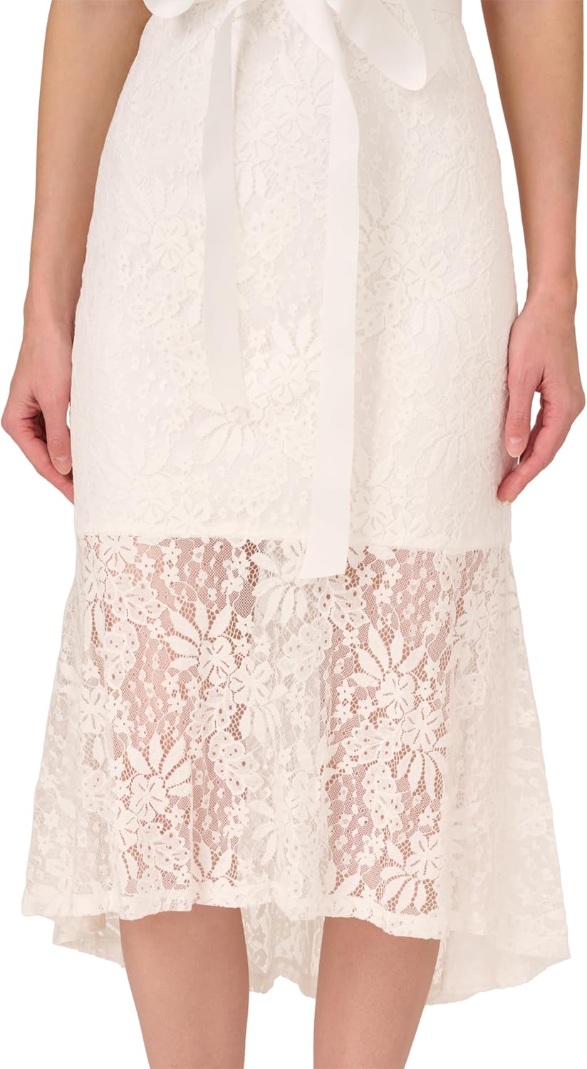 Adrianna Papell Women's Lace Midi Dress, Sleeveless Cocktail Dress with Floral Lace & Skinny Waist Belt image 5