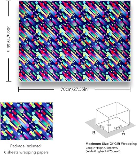 Miniatura 2 de Papel de regalo geométrico retro para mujeres, hombres y niños, papel de cumpleaños de grafiti de los años 90 y 80, 6 hojas de 20 x 28 pulgadas por