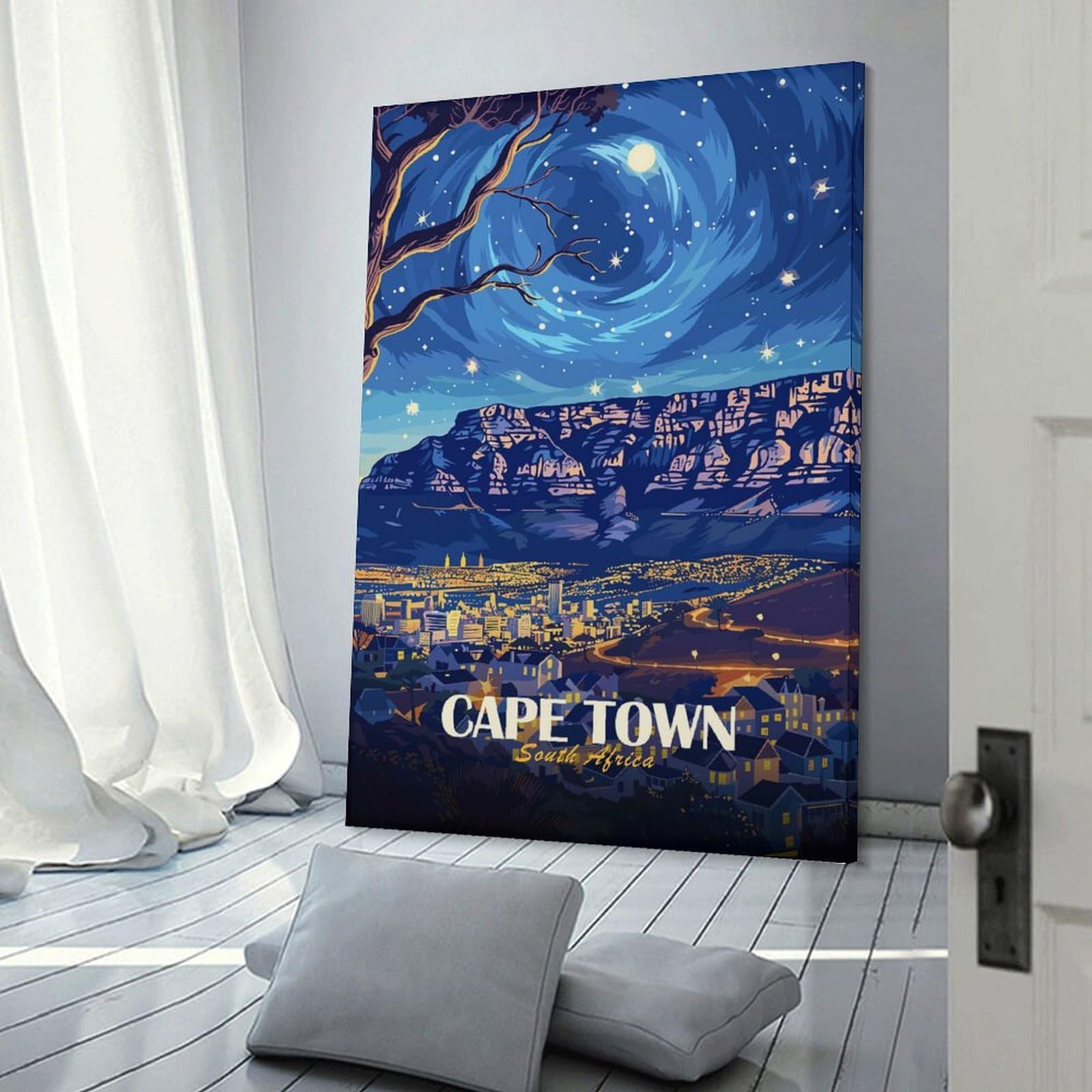 Junmoney Cape Town South Africa Nightscape(2) Home Decor Wall Art, 24x36inch(60x90cm), for Apartment Walls, Studios Or Work Areas, Wall Decor with Flexible Room Appeal