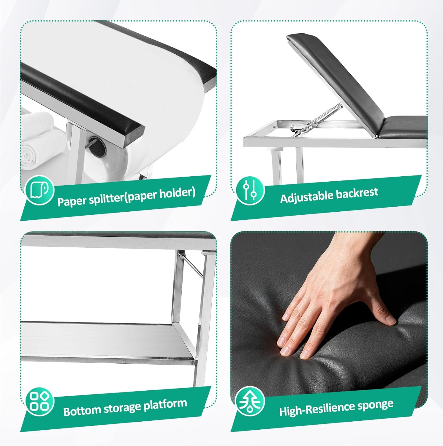 Adjustable Patient Treatment Table，Doctor Bed with Folding Legs is Stable and Durable，Folding Medical Exam Table Holds 500 lbs，for Clinical Examination 、Massage Table、Spa Beds、Beauty