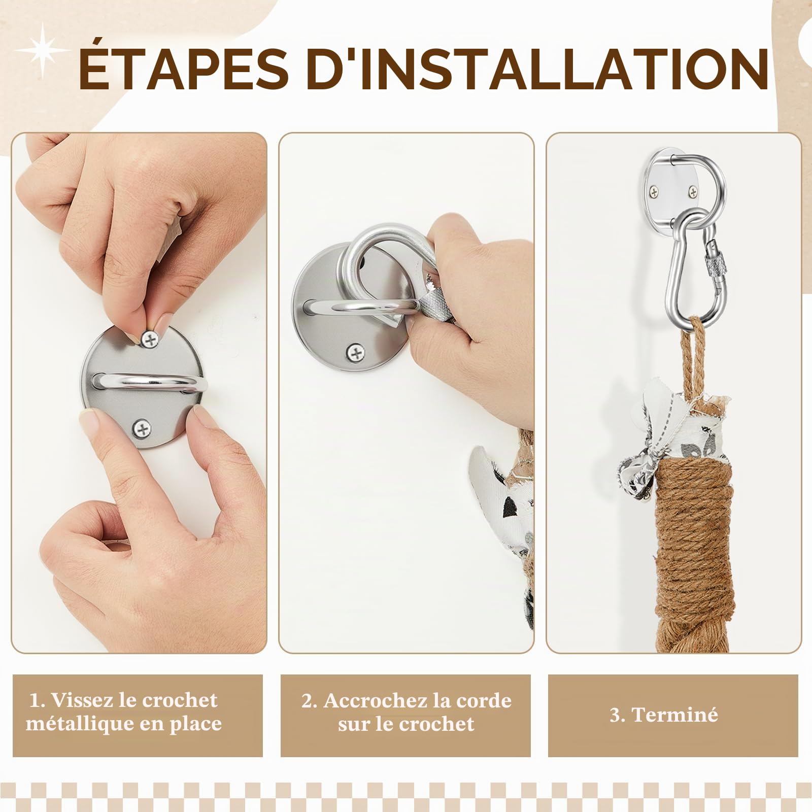 Weysat Corde d'escalade pour Chat avec Crochet - Fixation Murale - 5 cm x 2,7 m - pour intérieur et extérieur