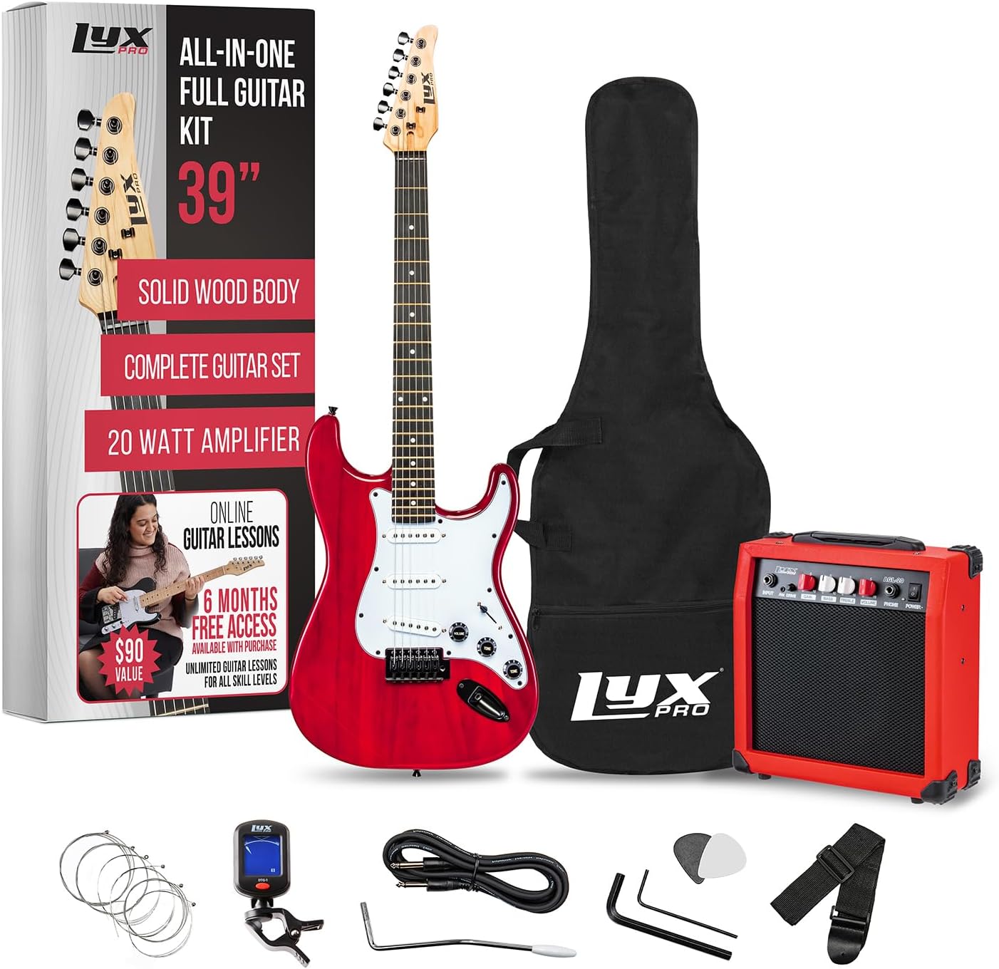 LyxPro 39 inch Electric Guitar Kit Bundle with 20w Amplifier
