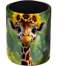 Giraffe Pen Holder for Desk, PU Leather Pencil Holder Pen Cup Marker Holder Makeup Brush Holders, Desk Accessories & Workspace Organizers for Home, Office