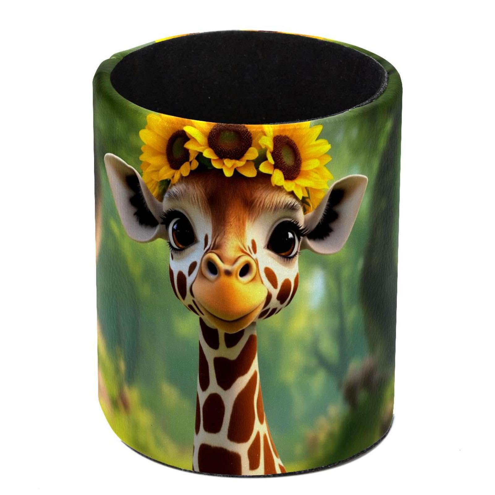 HEOEH Giraffe Pen Holder for Desk, PU Leather Pencil Holder Pen Cup Marker Holder Makeup Brush Holders, Desk Accessories & Workspace Organizers for Home, Office