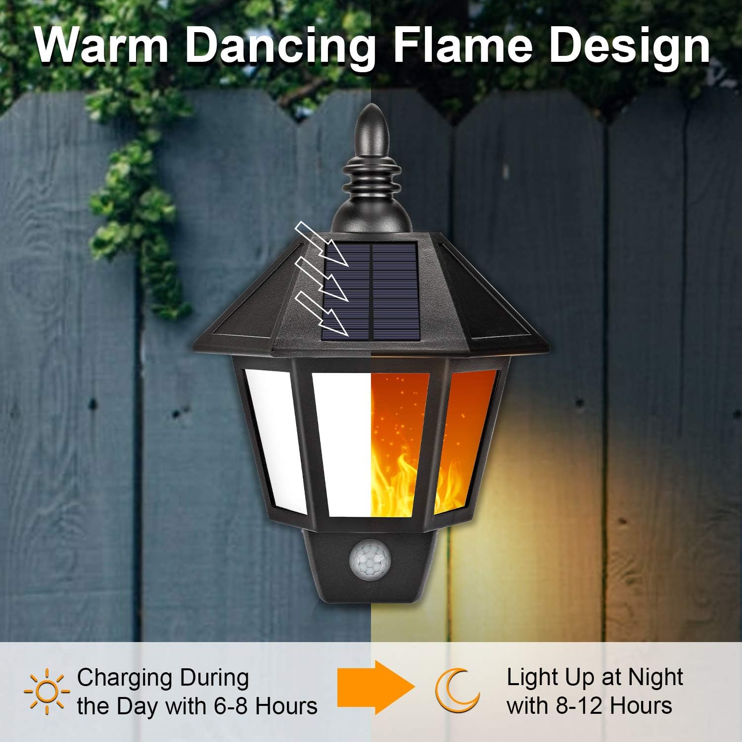 2 Pack Solar Lights Outdoor, 2 in 1 Solar Sconce Decorative Flickering Flame Wall Lights, Dusk to Dawn Waterproof Solar Lights for Garden, Patio, Garage, Back/Front Door