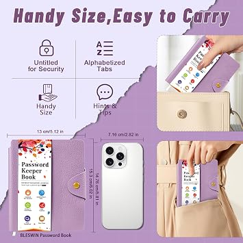 Password Keeper with Alphabetical Tabs, Internet Password Organizer for Contacts, Websitesm Special Days and Notes 6'' x5.1'', Purple