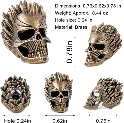Miniatura 3 de Cuentas de cordón para cuchillo, cuentas de paracaídas, 550 cuentas de paracaídas, cuentas de calavera, dijes de calavera de cobre fundido a mano,