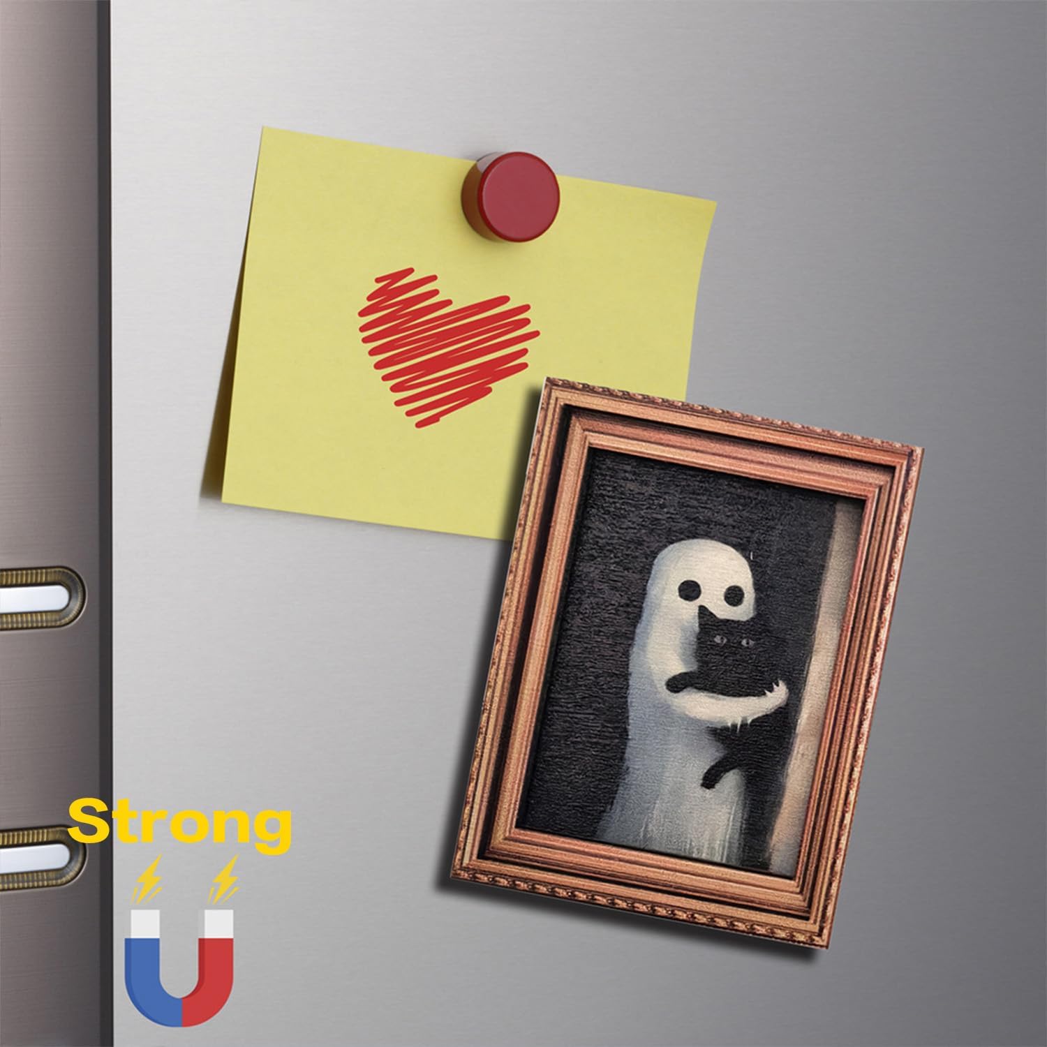 Halloween Fridge Magnets Cute Ghost with Black Cat 3D Wood Magnet Art Frame Designs Decorations for Refrigerator Garage Door or Kitchen Removable Indoor Outdoor Magnetic Decals 6Pcs image 5