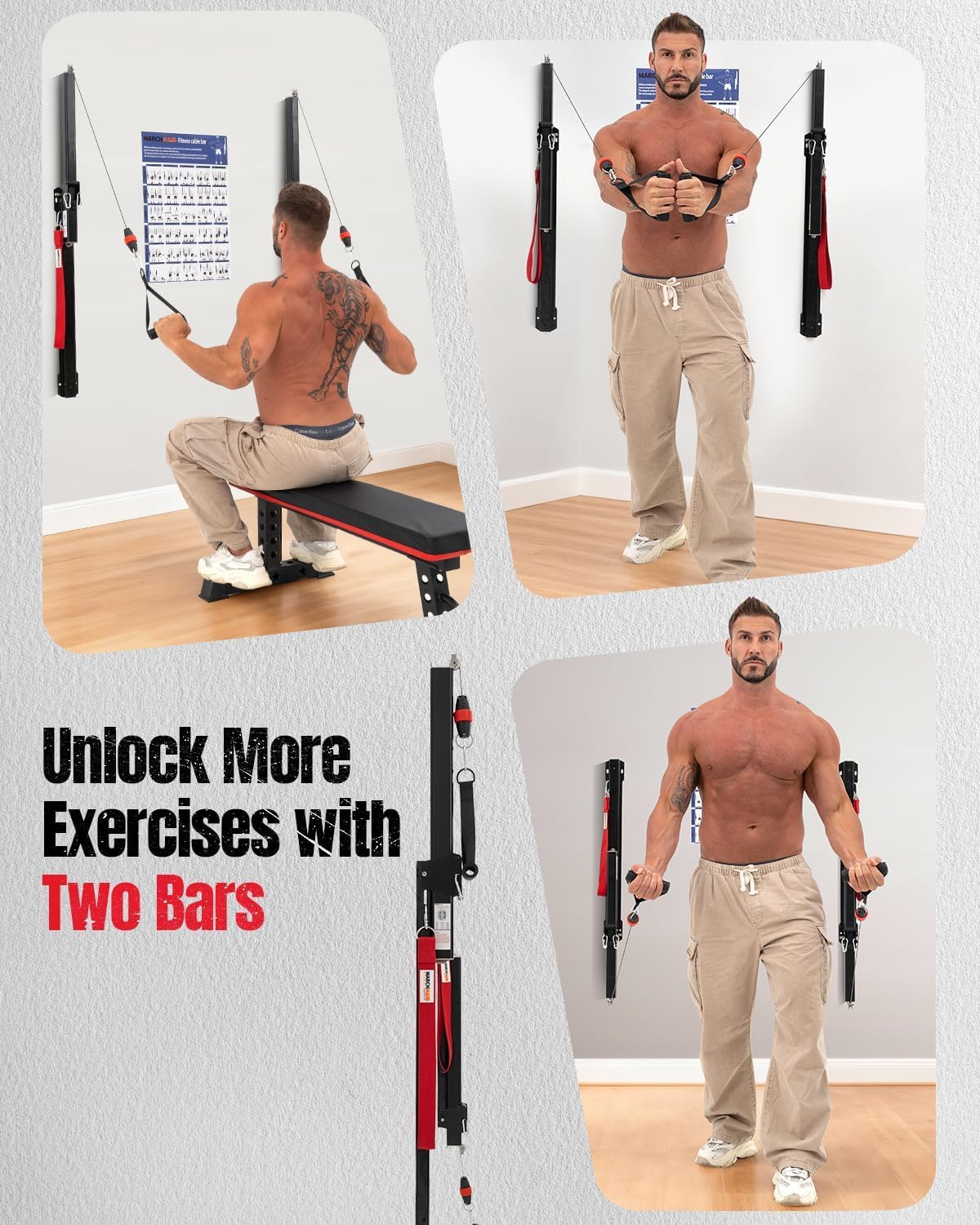 Cable Machine Home Gym, Wall-Mount Exercise & Workout Equipment with Adjustable Resistance, Compact Fitness Equipment, Multi-Functional Trainer for Full Body Strength, Toning, Rehab Training at Home