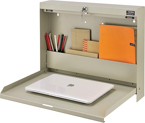Miniatura 2 de Global Industrial Escritorio de escritura con cerradura para montar en la pared, 20.0 in de ancho x 9.7525cmde profundidad x 41.75cmH, bronceado