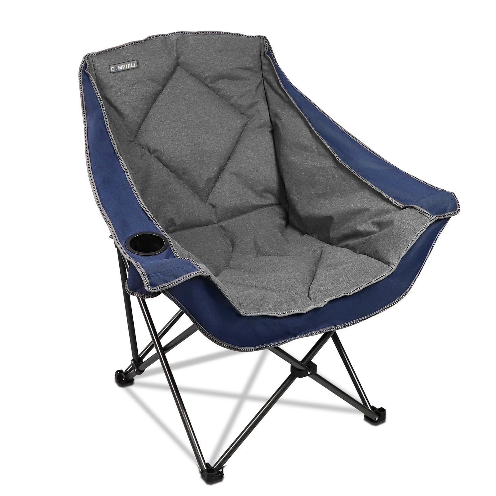 Folding Camping Chair,Oversized Portable Camping Chair with Cup Holder,Heavy Duty Padded Lawn Chair for Camping, Tailgates, Beach, and Sports