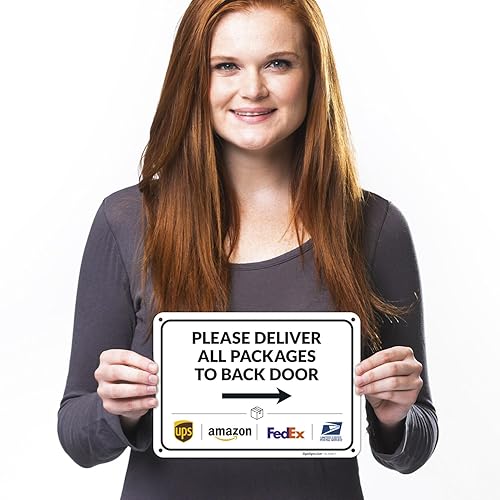 Vista 292 de Cartel de entrega del paquete, letrero de instrucciones de entrega, 10 x 7 pulgadas, aluminio 040 libre de óxido, resistente a la decoloración