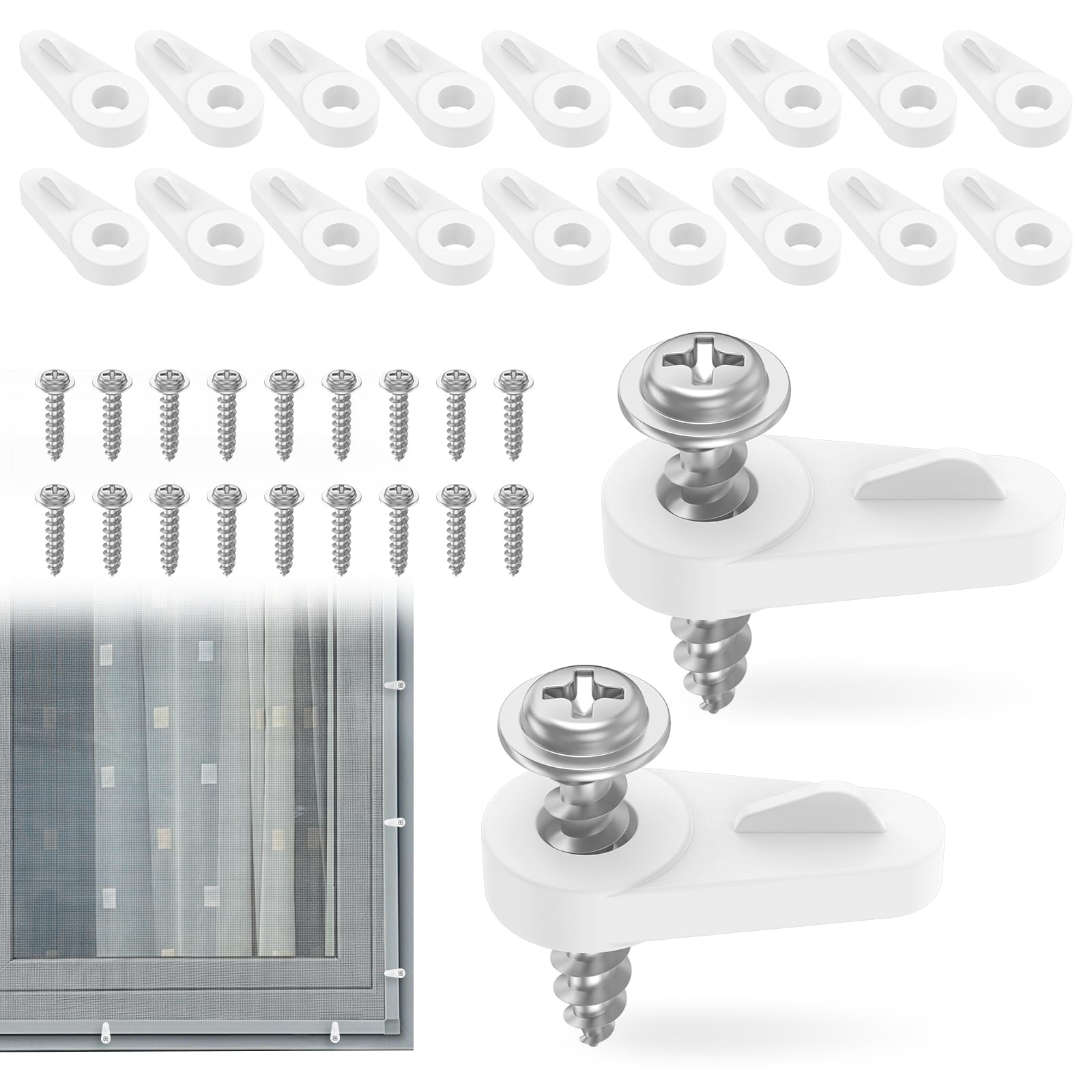 Guijzsltrg 20Pcs 20 Pack Window Screen Clips With Screws, White Offset Retainer Clips For Securing Storm Windows, Fly Screen Mesh And Glass Door Panels(20Pcs)