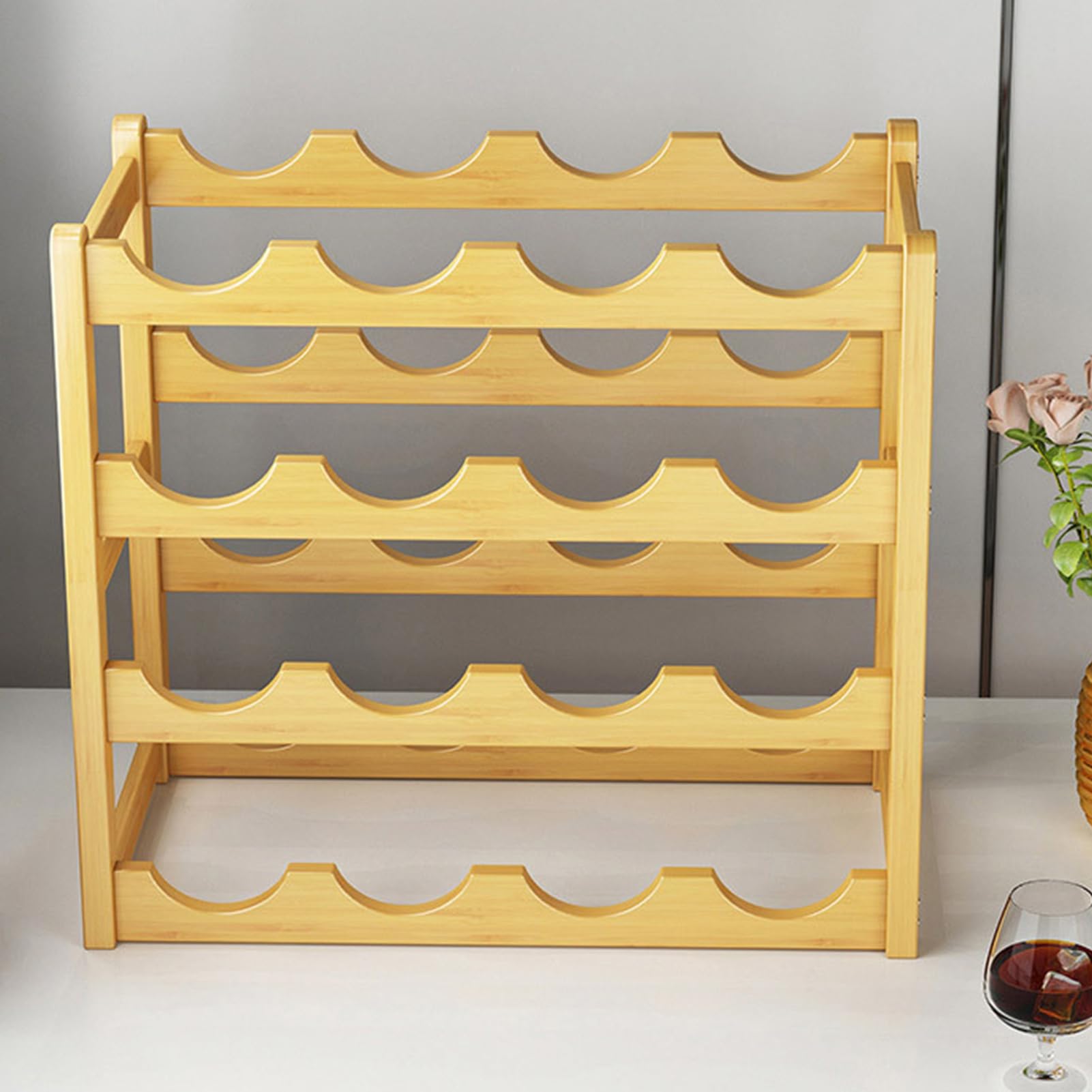 Portabottiglie da banco – Espositore impilabile in legno a 4 livelli