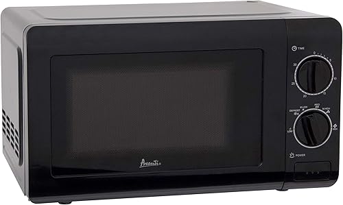 Avanti MM07V1B Horno microondas de 700 vatios mecánico compacto con 5 ajustes de potencia, descongelación, control de temperatura de rango completo
