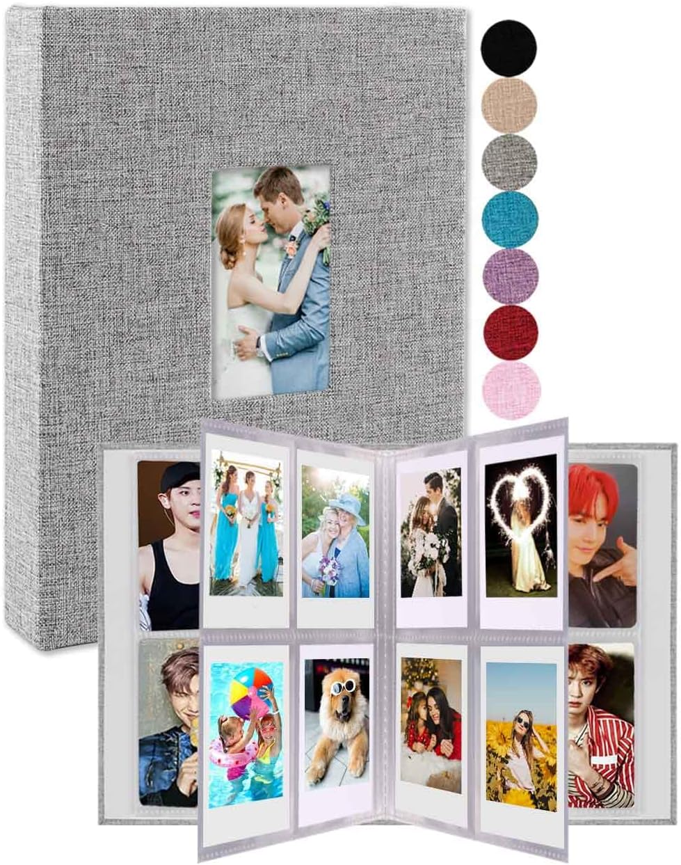 GPIRAL 2x3 Polaroid Photo Album Book 208 Vertical Photos - Linen Photo Album Compatible with Fujifilm Instax Mini Film 7s 8+ 9 11, Polaroid Snap/PIC 300, HP Sprocket, Zip Printer, Black
