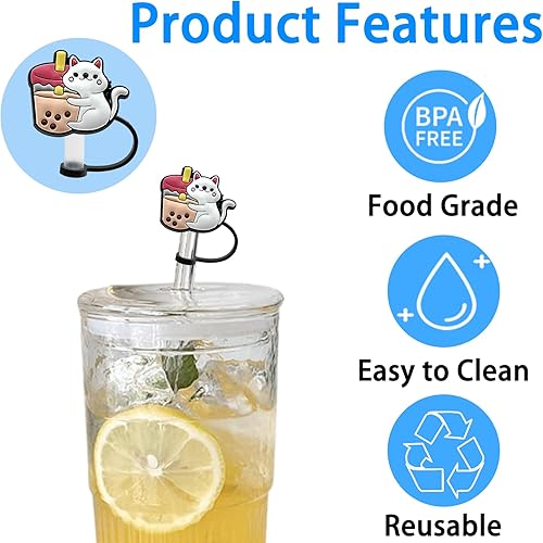 Miniatura 4 de Mikinya 6 fundas de paja de animales, de 0.315 a 0.315 pulgadas, tapas de paja de té de burbujas, fundas de punta de paja de silicona,