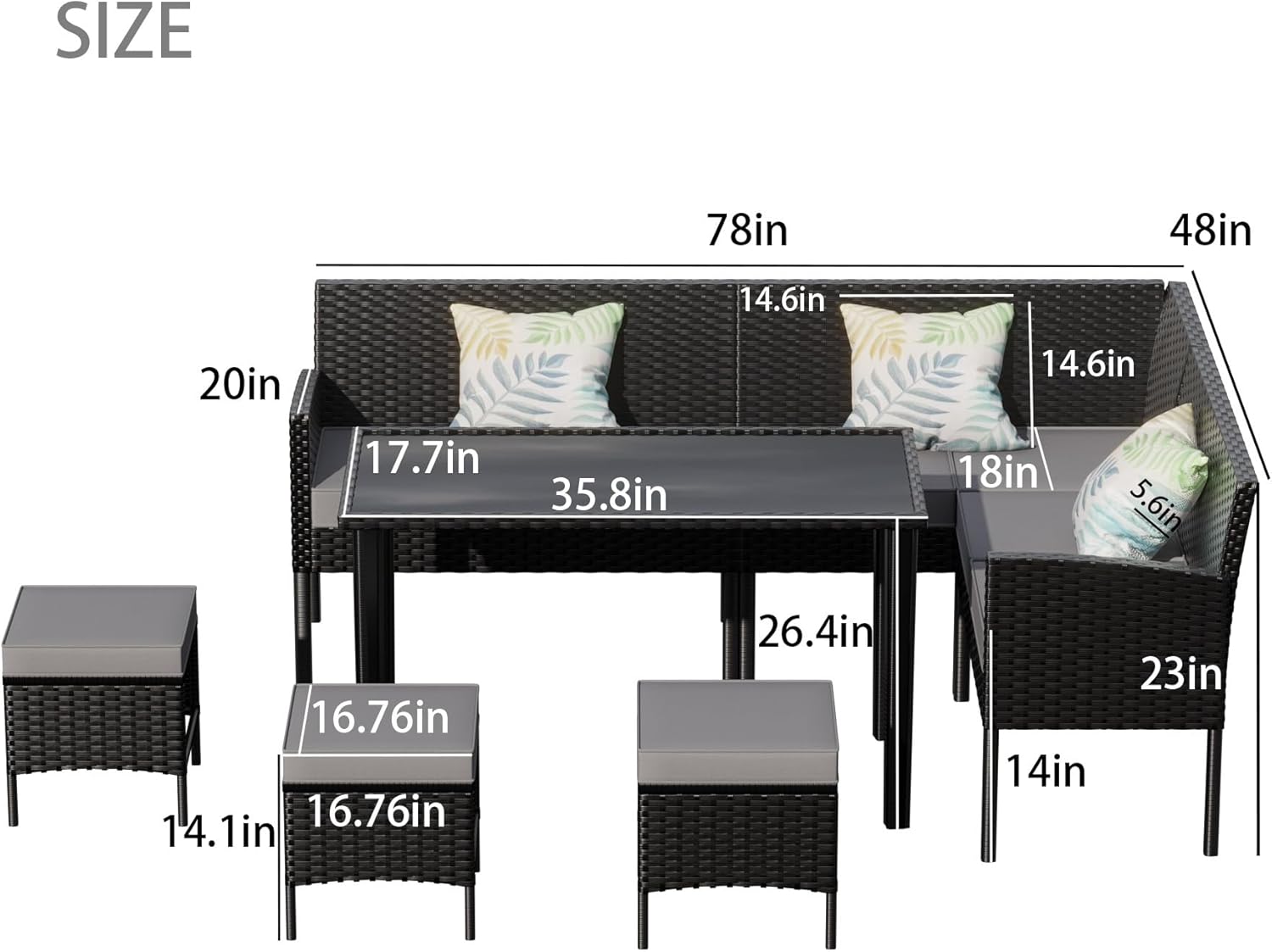 Luxurious 7-Piece Outdoor Furniture Set with Waterproof Cushions and Glass Table for Small Spaces(Blue+Grey)