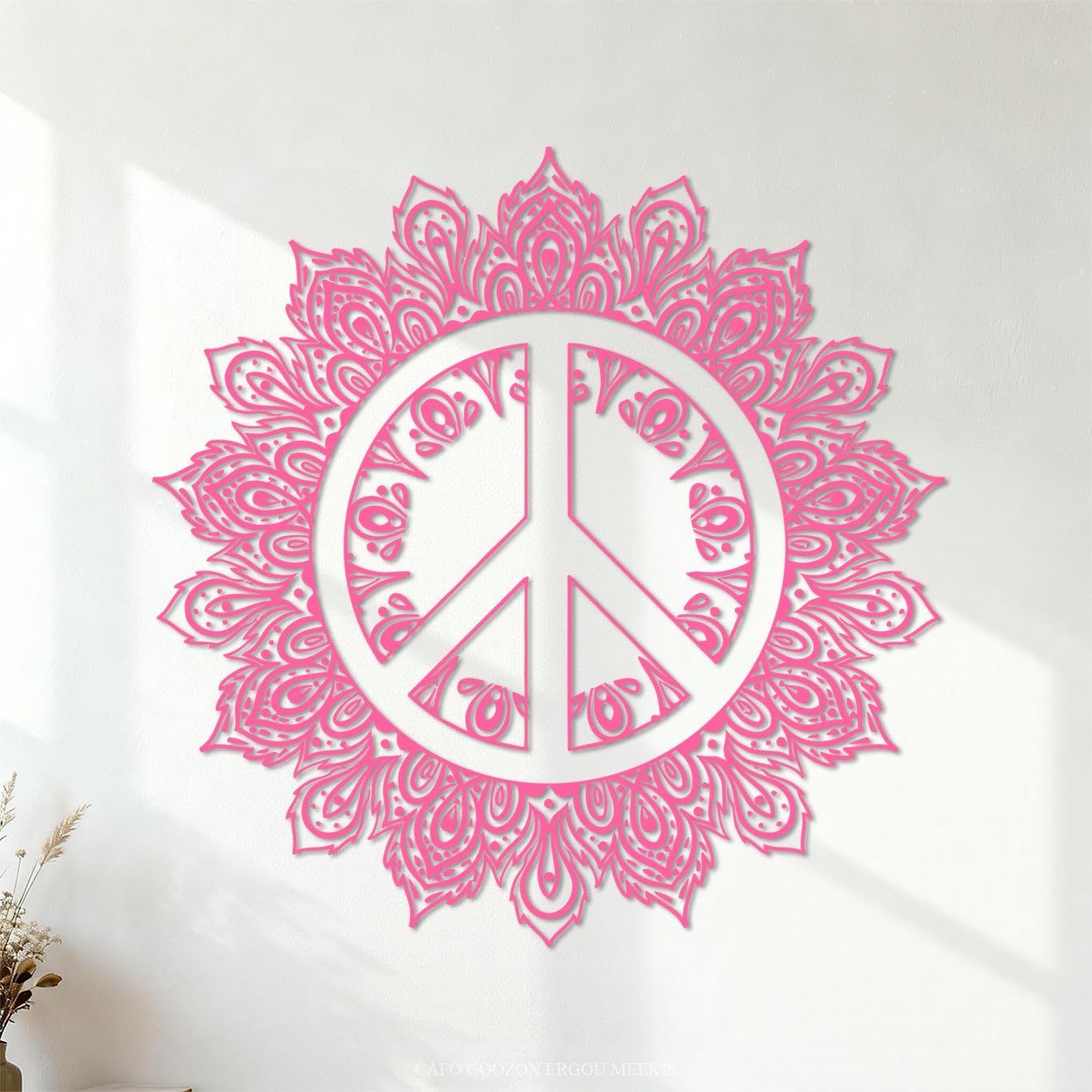 Ergou Stickerdecal-83151 Mandala Peace Symbol Hippie Buddhism Lettering Stickers 72X72.7cm Wall Beautification Pink