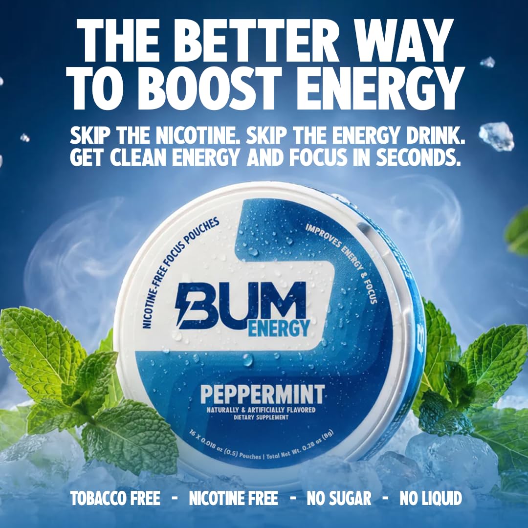 Bum Energy Pouches, Wintergreen, 30mg Caffeine + 125mg Cognizin Citicoline, Clean Energy & Focus, Discreet Oral Energy Pouches, 5 Packs of 16 Count — Amazon image 5