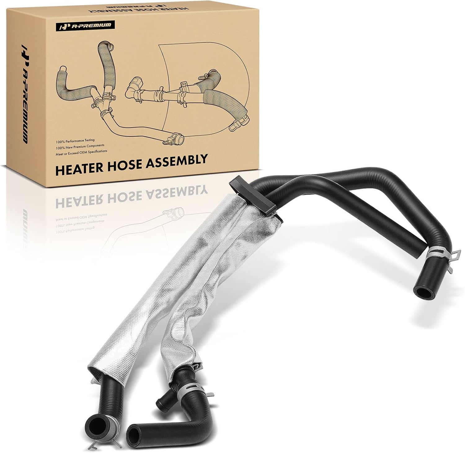 A-Premium Inlet & Outlet HVAC Heater Hose Pipe Line Assembly with Clamps & Protective Sleeve Attached Compatible with Buick Lucerne & Cadillac DTS, 2006-2011, 4.6L