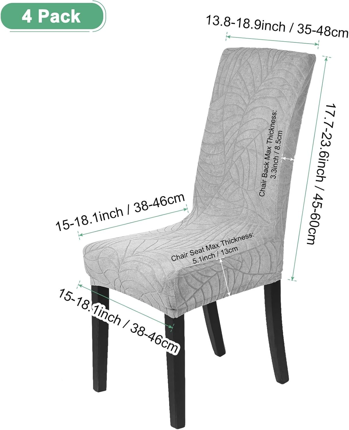 M METERXITY 4-Pack Waterproof Chair Cover, Dining Room Stretch Jacquard Chair Covers Protectors Removable Washable Chair Slipcovers for Home/Hotel/Restaurant [Light Grey]