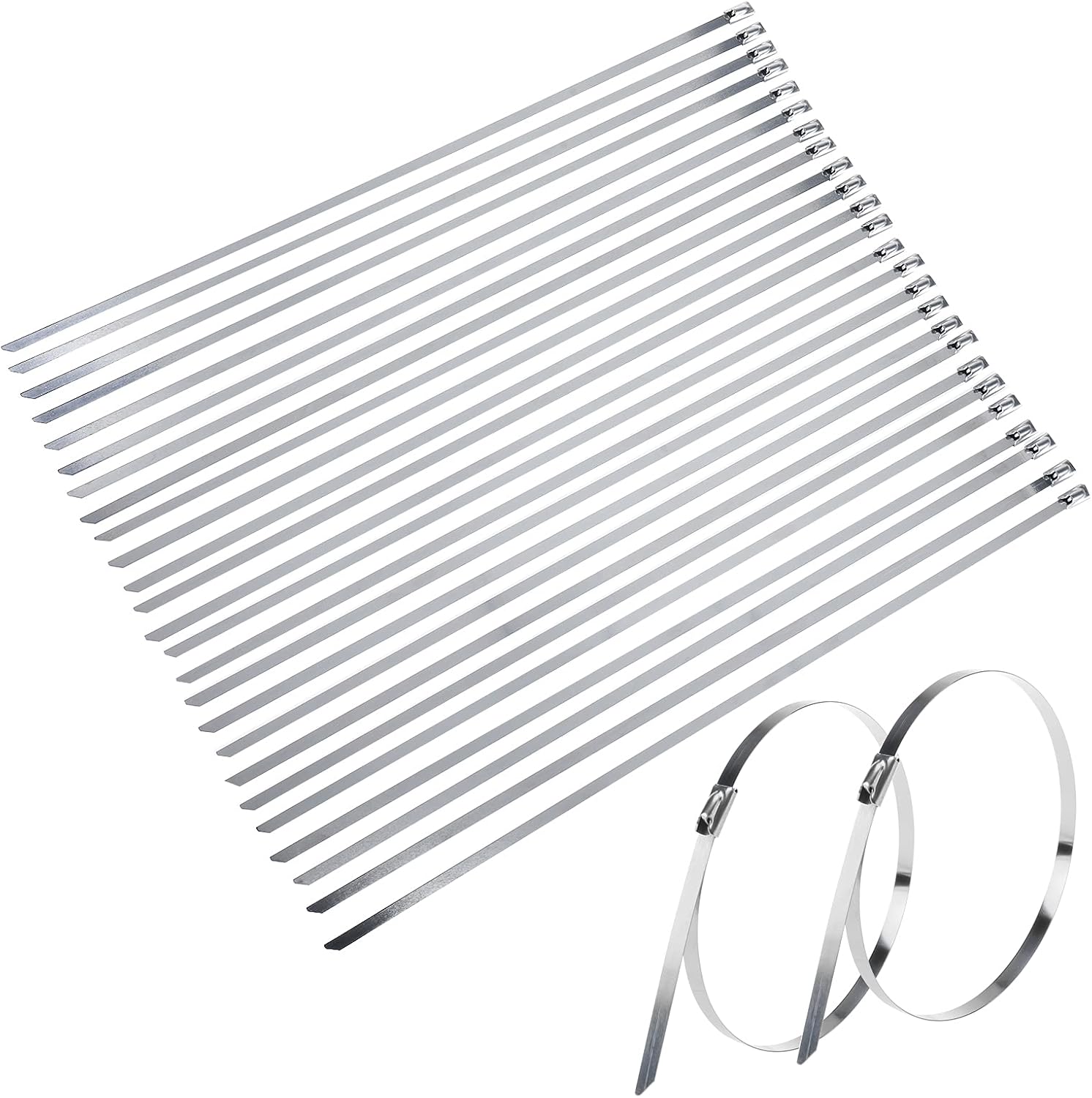 9milelake 25 Pack Stainless Steel 304 Self Locking Ball Lock Cable Ties 8" X 3/16" BD-200x25