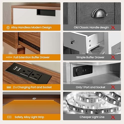 Miniatura 8 de Mesita auxiliar de noche Frylr. Mesas de luz para dormitorio o sala de estar mesas de sofá, nogal claro y blanco, Con sensor infrarrojo izquierdo