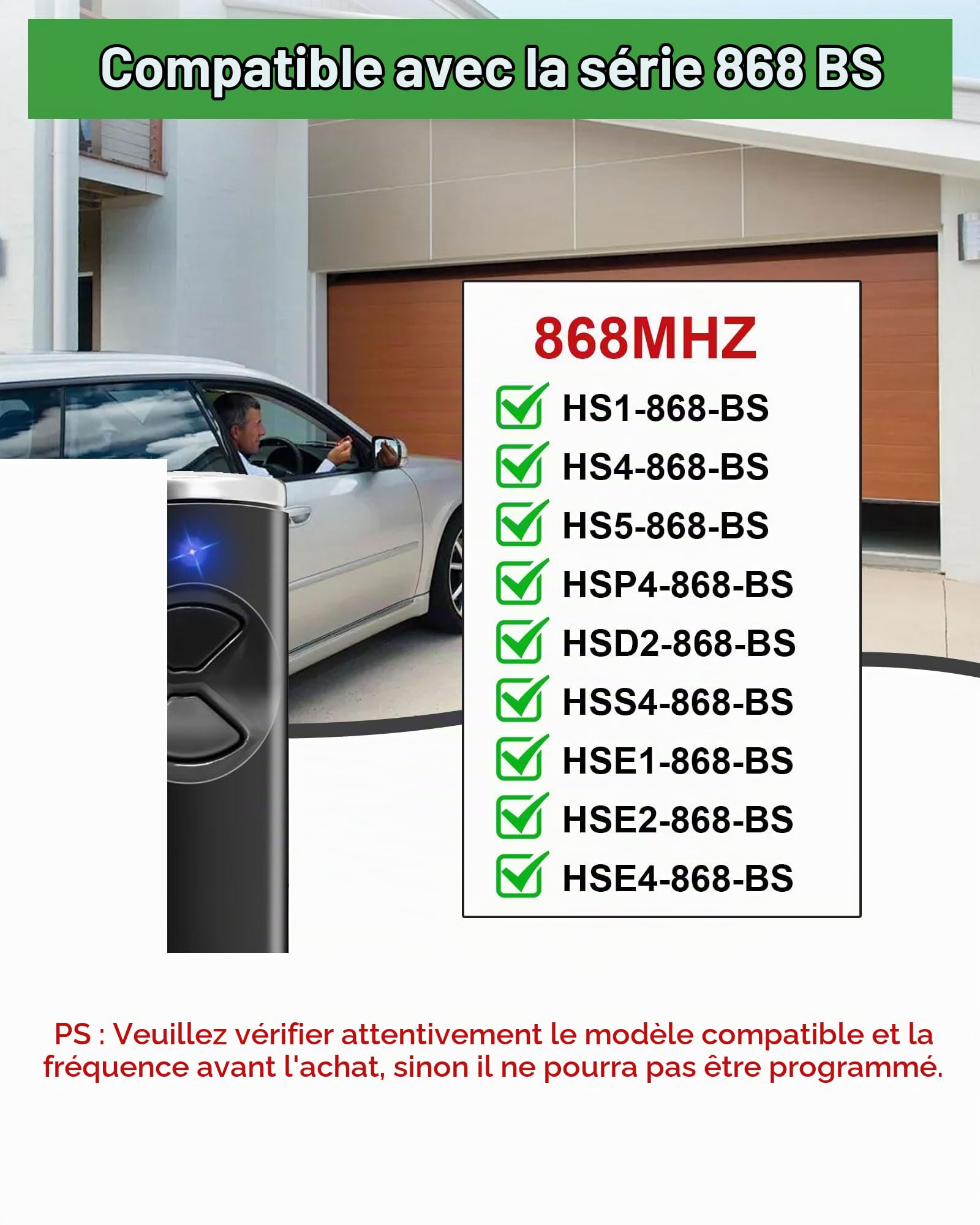 868MHz Telecommande Portail, Handsender pour HSE2-868-BS, HSE-4-868-BS, HS1-868-BS, HS4-868-BS, HSS4-868-BS, HSP4-868-BS, Télécommande de Portail pour Hormann Handsender, 4 Canaux (2 Canaux-3PCS)