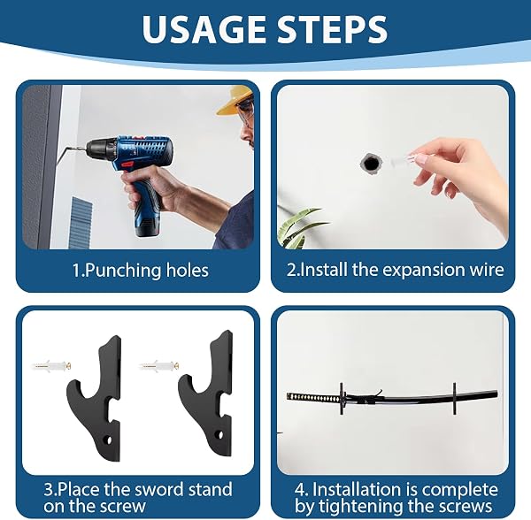1 Par Soporte de Pared para Espada Katana de Madera Negro, Soportes Gancho Katana Pared Universal Soportes Espada Pared para Espadas Samurái Tanto Wakizashi, Espadas - 4