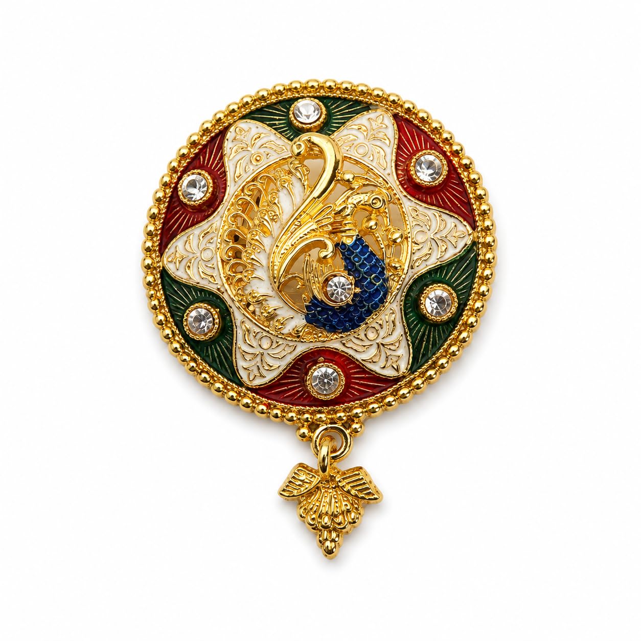Antique Gold Plated Peacock Saree Pin for Women with Multicolour Meenakari Enamel Work Crystal Stone Design Traditional Ethnic Brooch for Saree Lehenga Dupatta Bridal Wedding Jewellery (1pc)-image-29