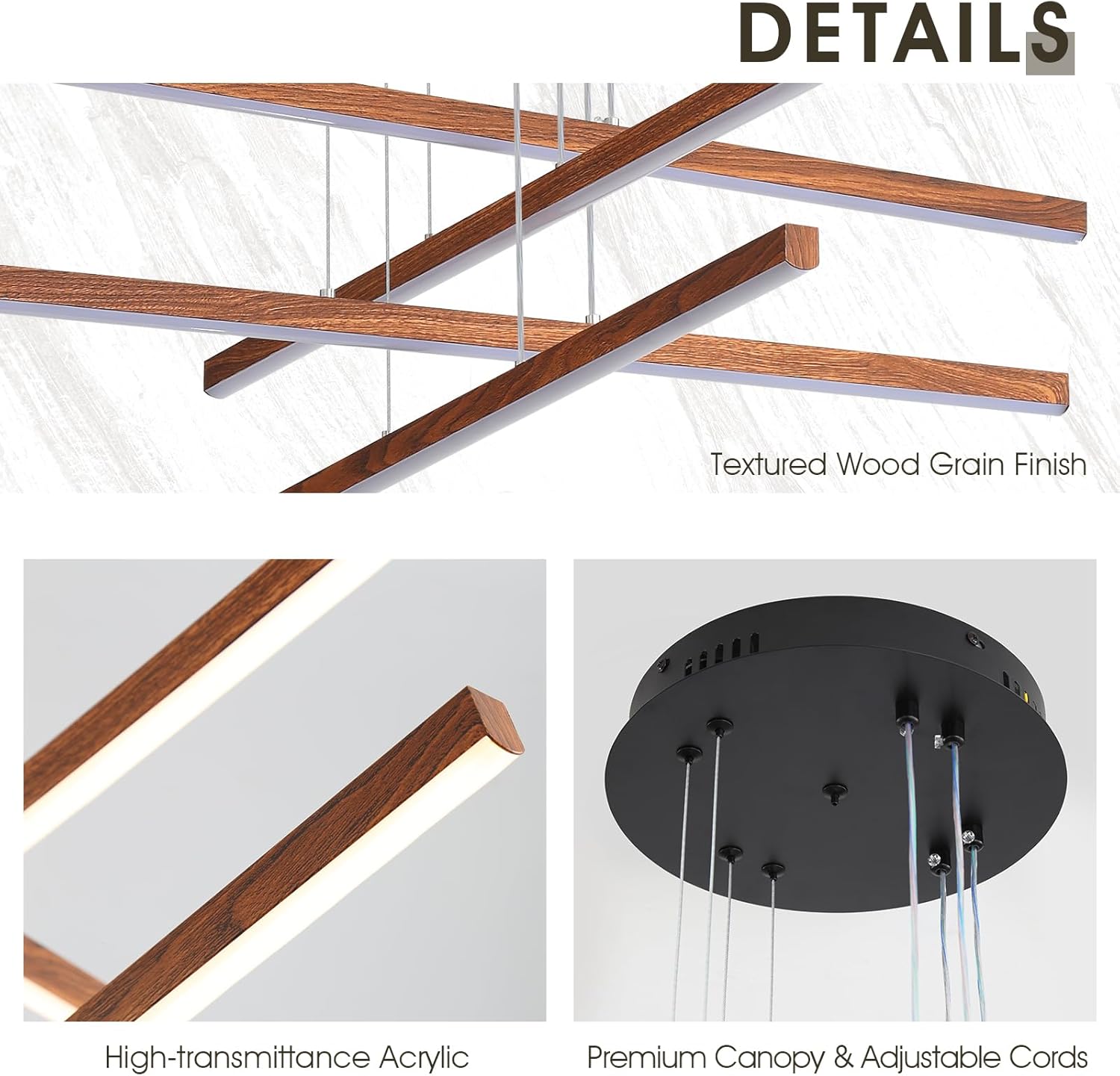 Modern Linear Pendant Light with Remote, LED Chandelier 32" Farmhouse Wood Painted Ceiling Hanging Light Fixture Large 4 Light Dimmable for Dining Room Staircase Foyer